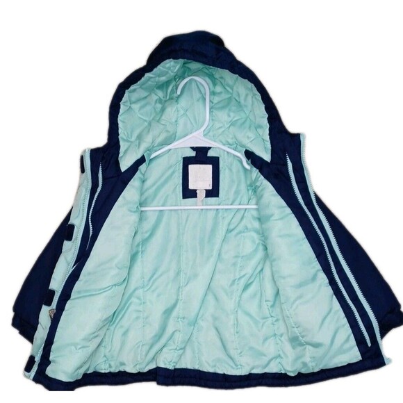 Healthtex 3T Girls Puffy Jacket Pink Blue Hooded Coat Double Zipper 2-Way Zip - Picture 5 of 6